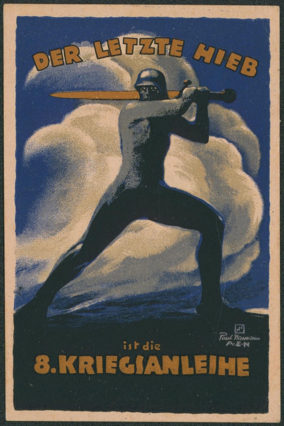 Feldpostkarte voyagée (Der Letzte hieb 8. Kriegslanleihe, propagande WWII)