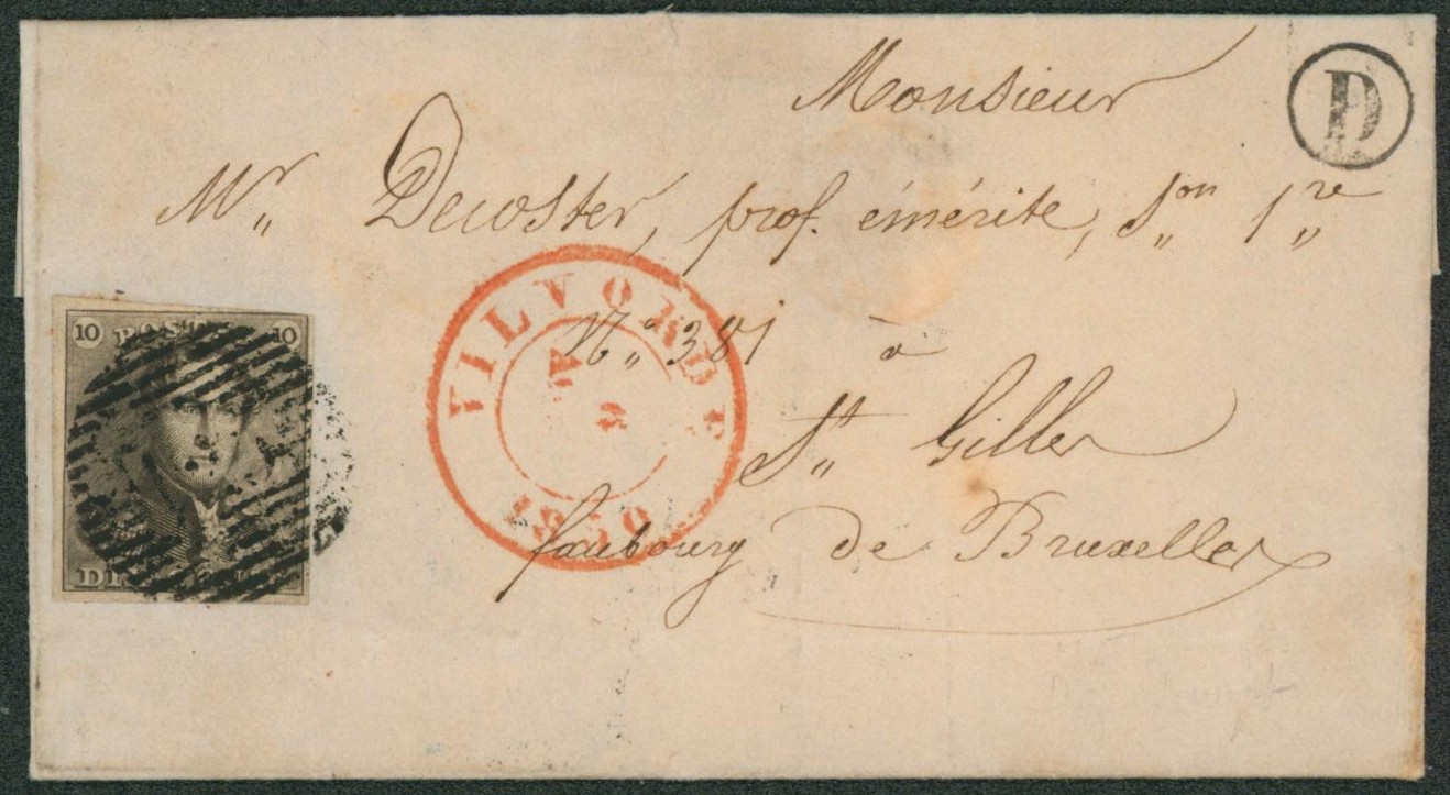 n°1 margé (coin supérieur droit au filet) sur LAC obl P125 çàd Vilvorde + boite rurale "D" (Elewijt) > Faubourg de bruxelles, St-Gilles. TB et R.