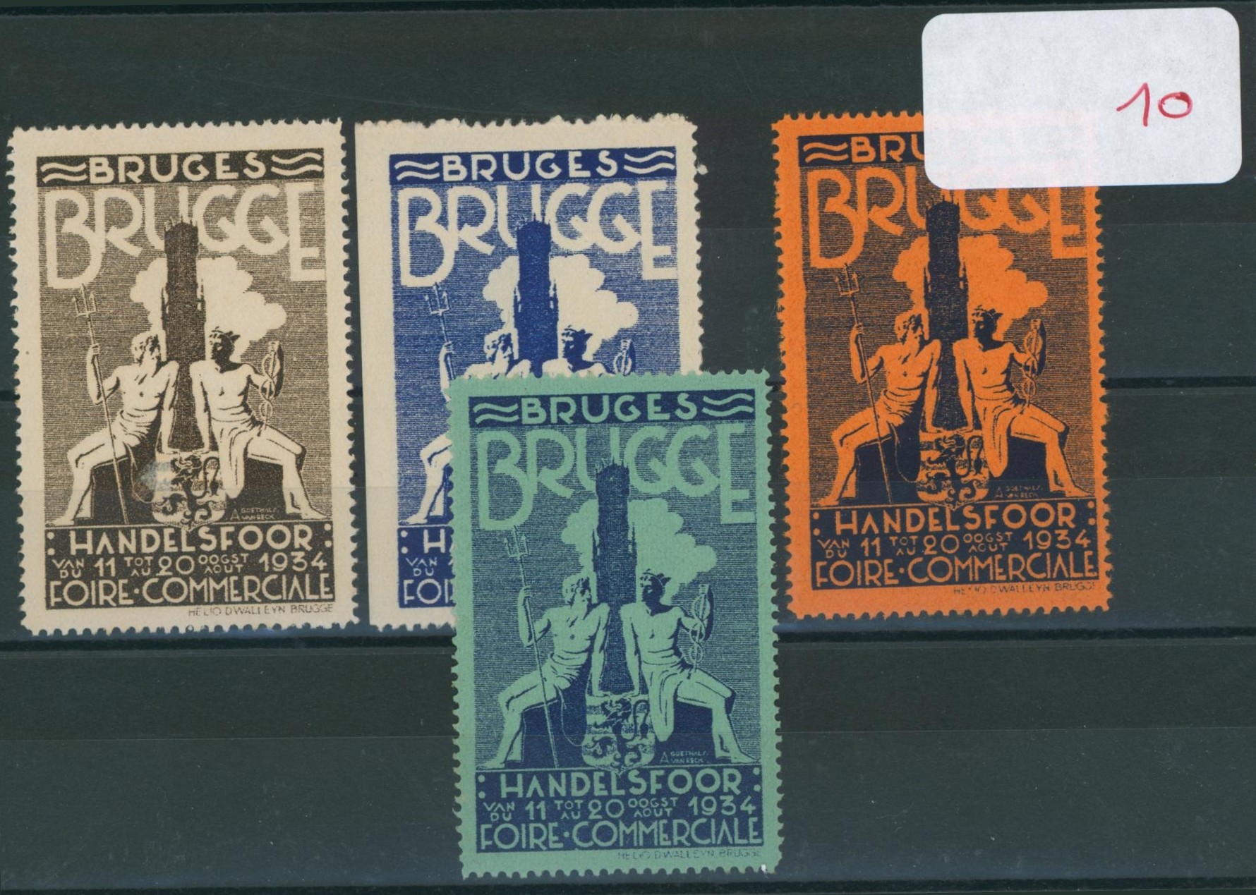 Erinnophilie - ensemble de 4 vignettes Bruges / brugge handelsfoor foir commerciale