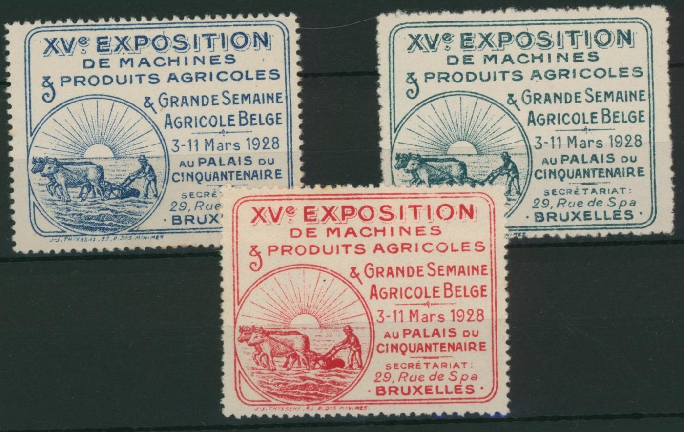 Erinnophilie - Ensemble de 3 vignettes XVe expositions de machines & produits agricoles (1928)