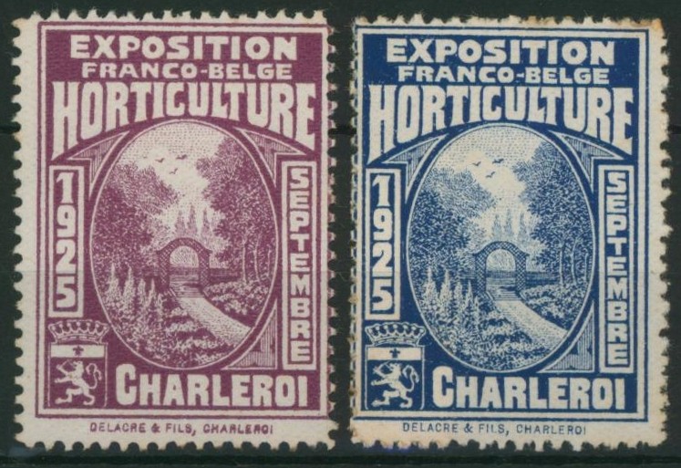 Erinnophilie - Ensemble de 2 vignettes Exposition franco-belge horticulture (Charleroi 1925)