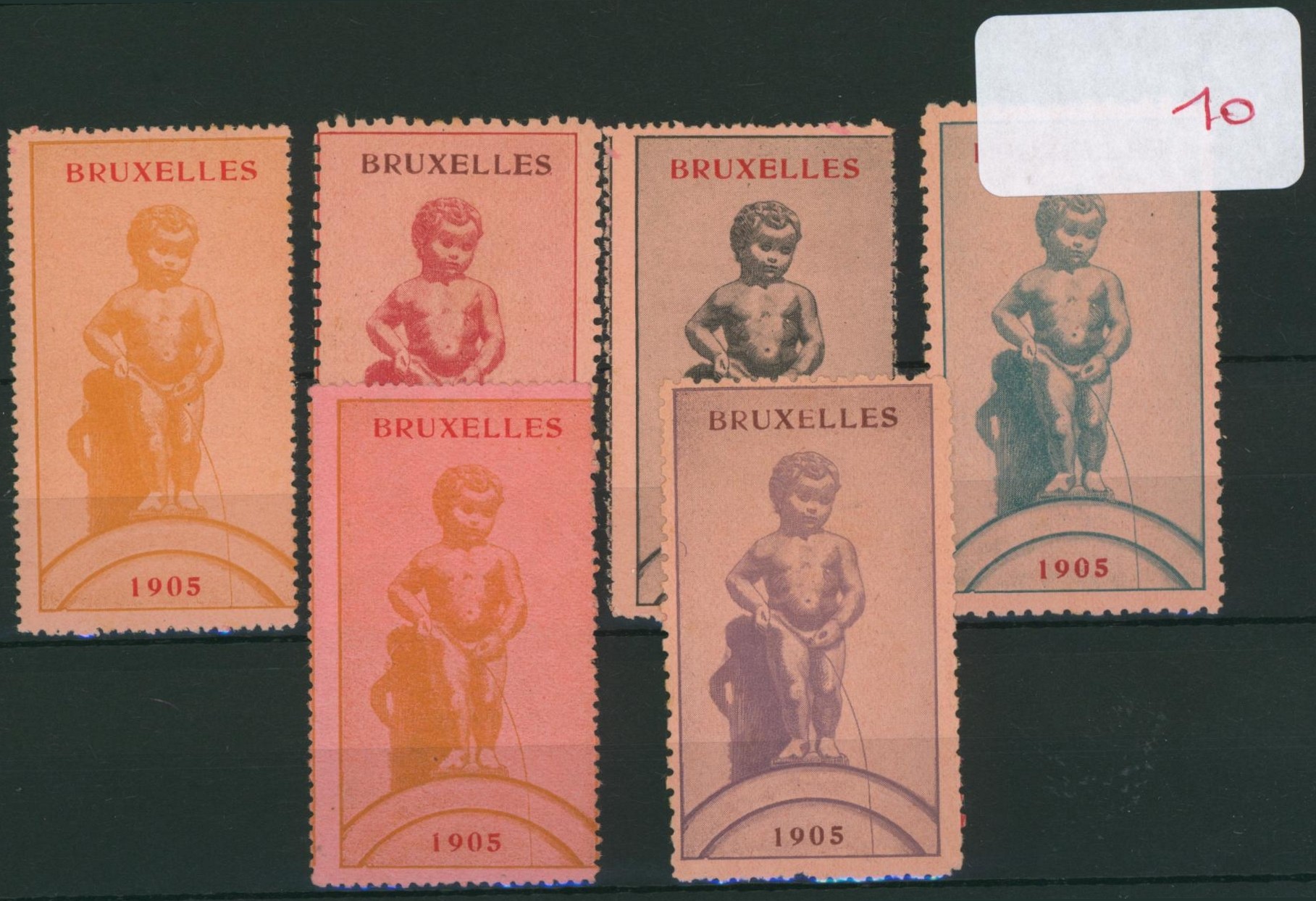 Erinnophilie - ensemble de 6 vignettes MANNEKEN-PIS (Bruxelles 1905)