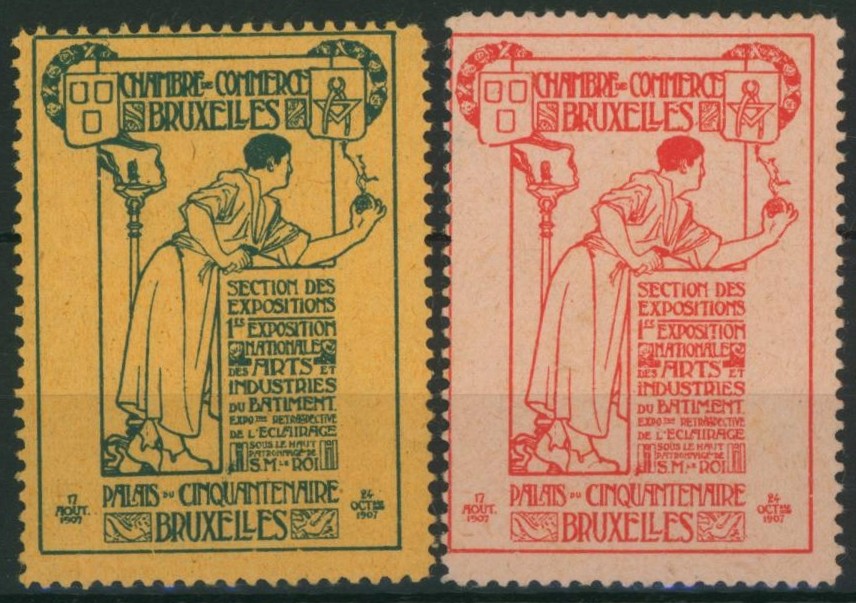Erinnophilie - ensemble de 2 vignettes "Chambre de commerce Bruxelles" (1907)