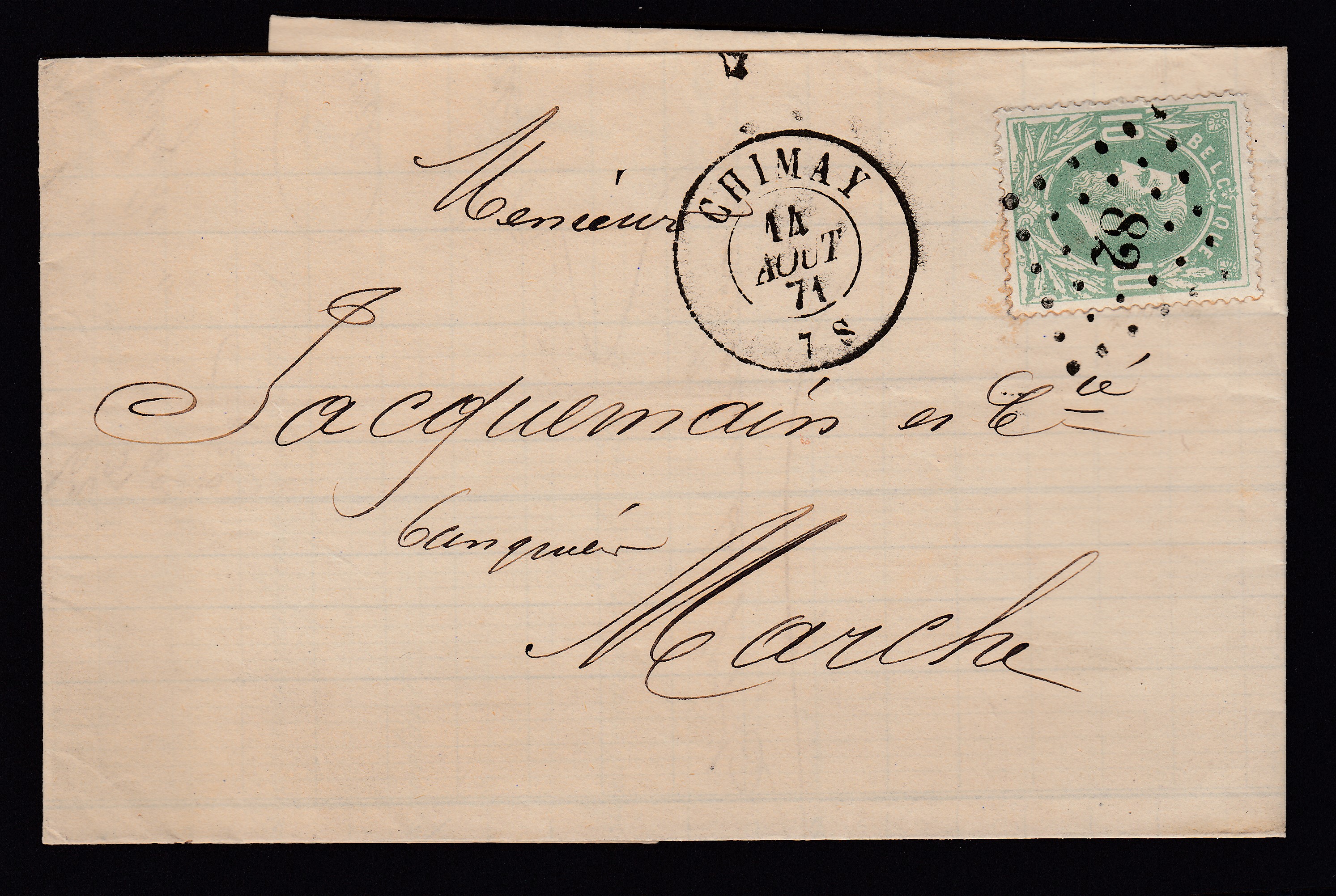 30 sur LAC de Chimay ( Lp82) le 14 août 1871 vers Marche. Càd au verso.