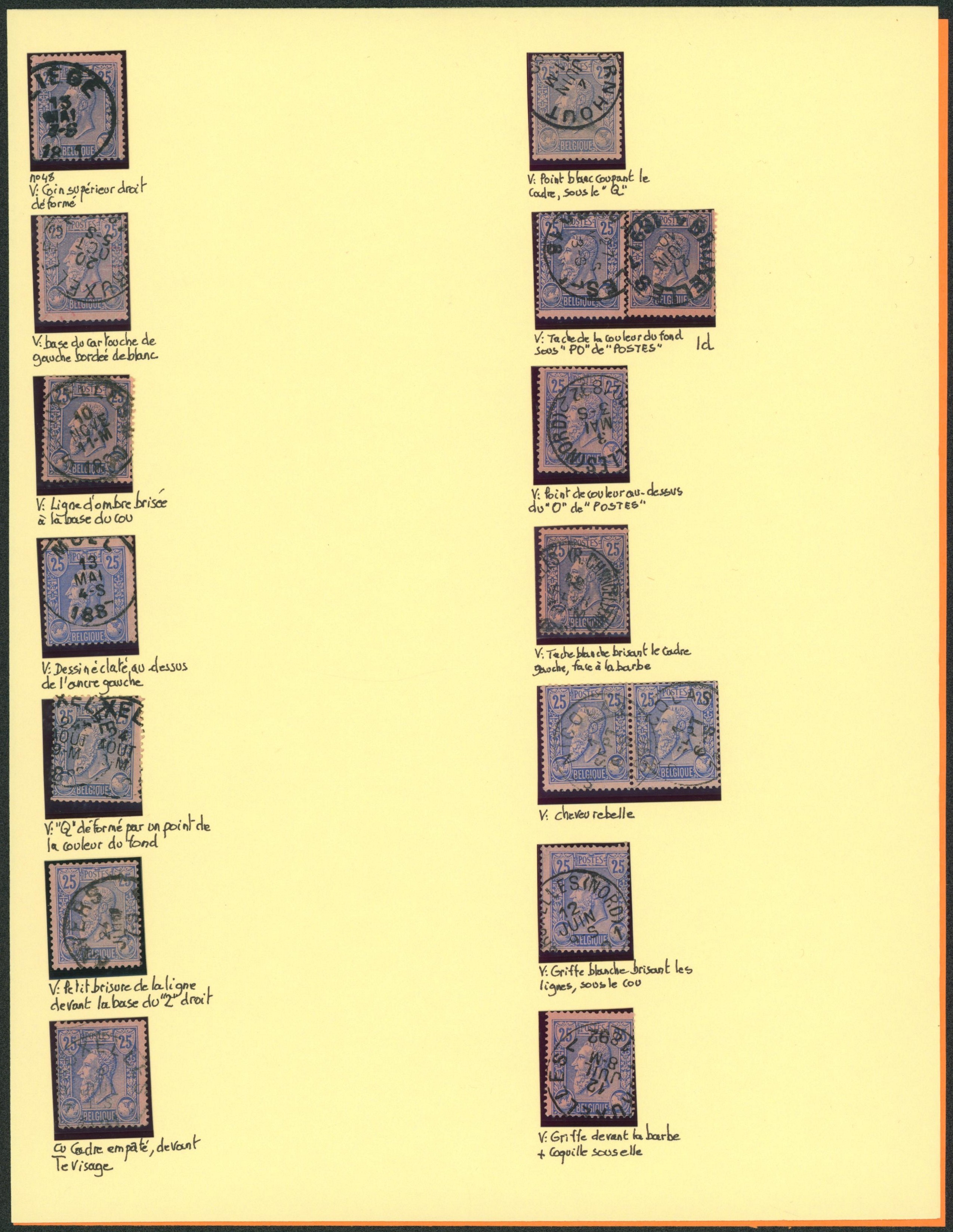 émission 1884 - étude du n°48 : curiosité, variété Luppi. A voir ! Monté sur feuille. Environs 100 curiosités, Parfois doublé ou plus ! Bel ensemble.