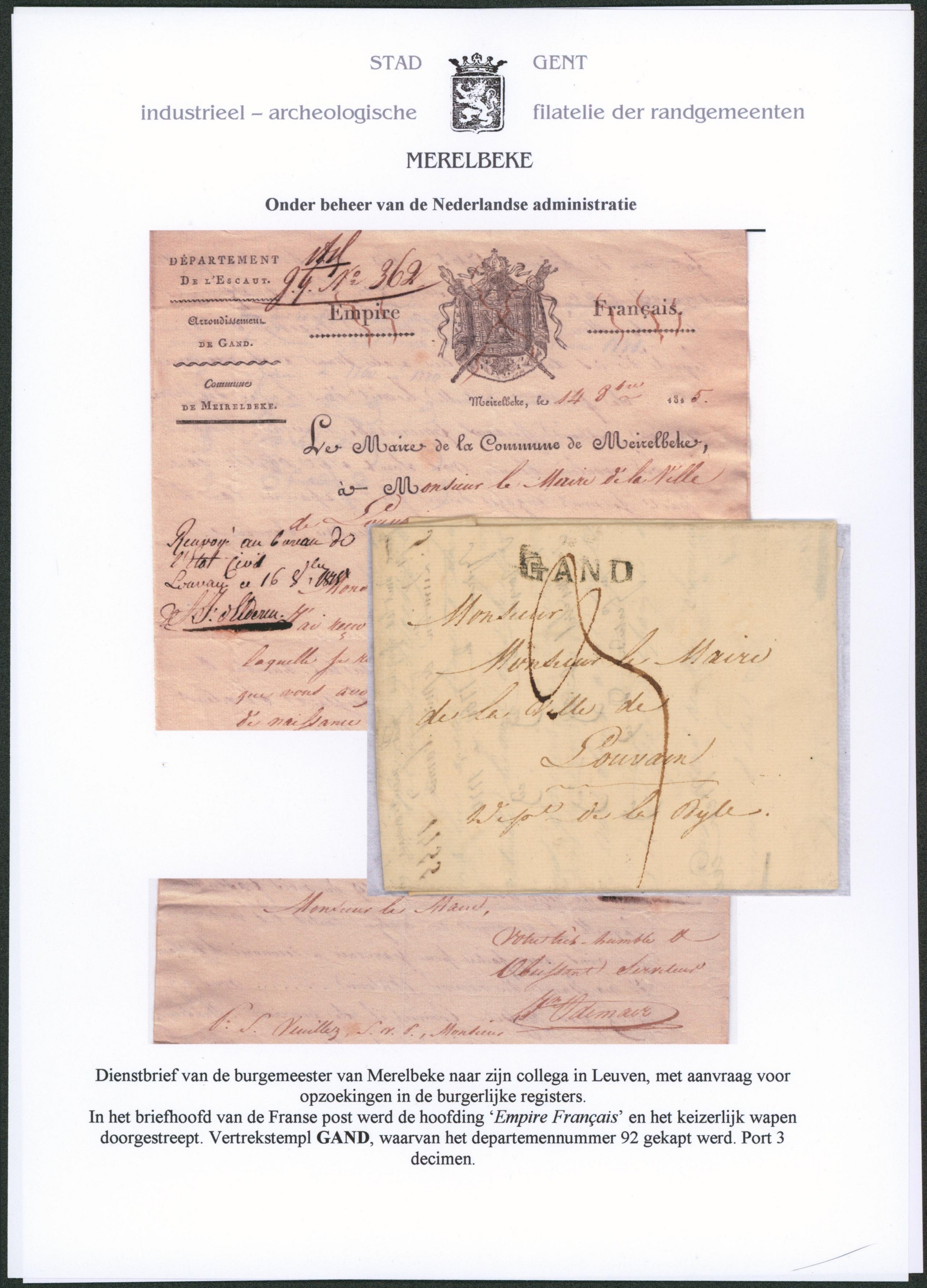Page de collection - LAC daté de Meirelbeke + obl linéaire GAND, port "3" > Louvain. TB