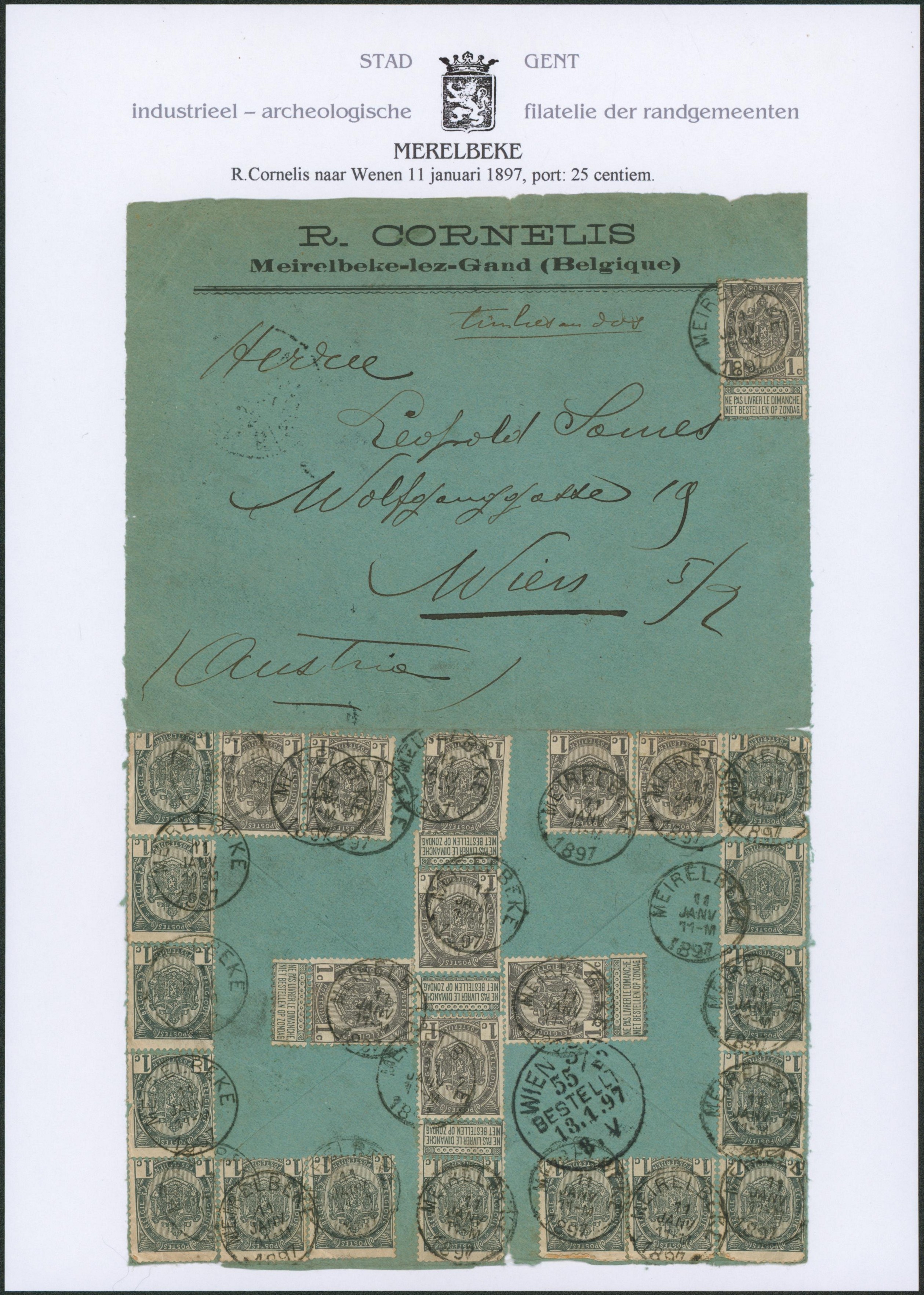 Page de collection - n°53 x25 sur lettre expédié de Meirelbeke > Wien (Autriche)