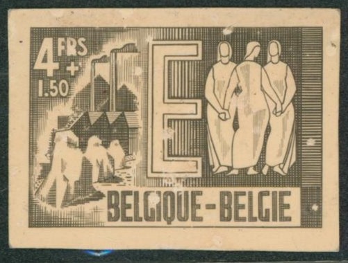Projet non adopté - essai sur papier cartonné (monochrome, valeur 4Frs) auteur inconnu, thème industrie. TB !