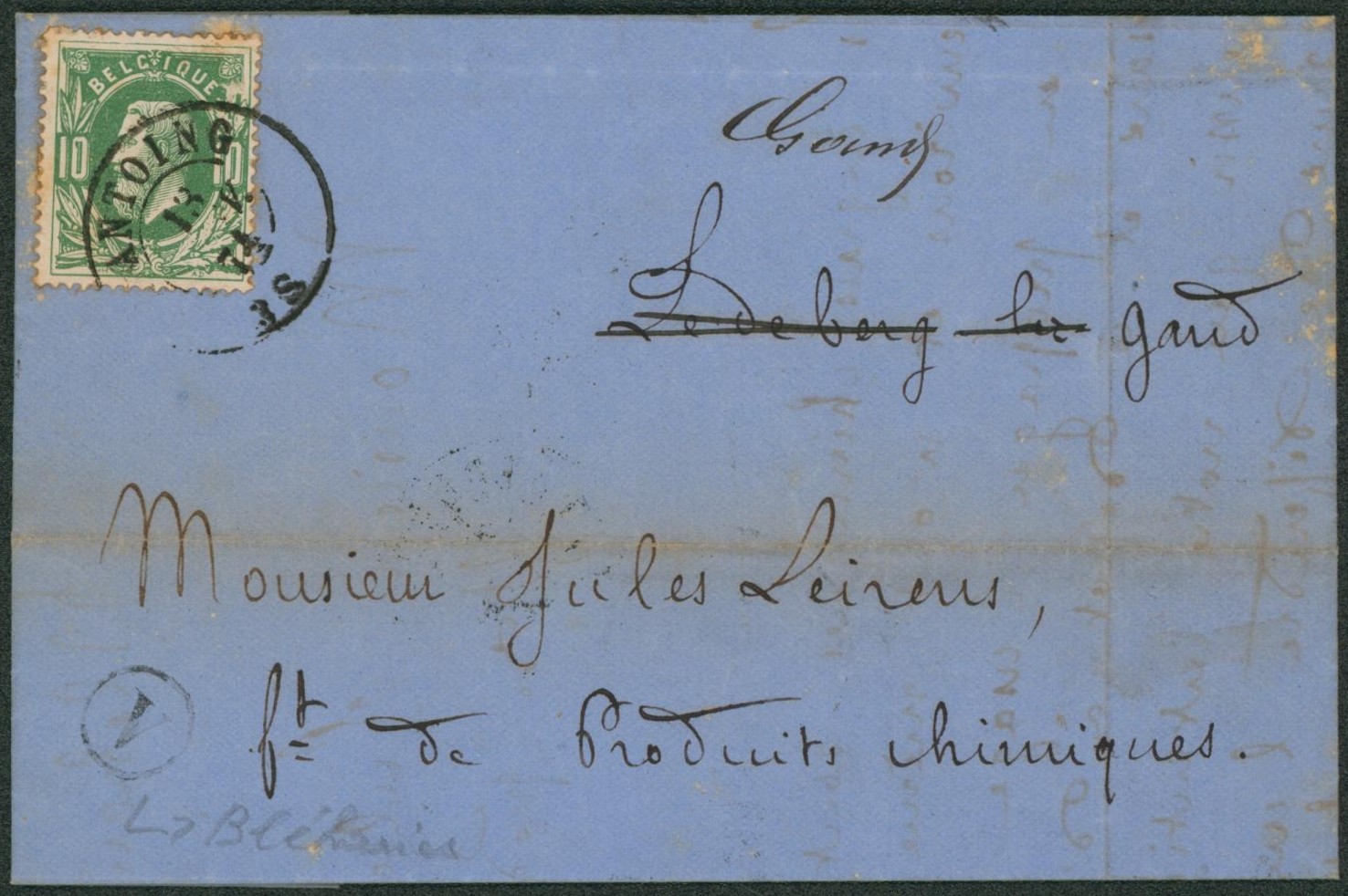 n°30 sur LAC obl double cercle "Antoing" + boite rurale "V" (bléharies) > Ledeberg suivi Gand