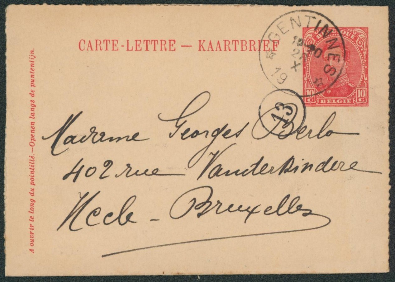 EP au type CL 10ctm rouge obl relais de fortune "Gentinnes" > Uccle