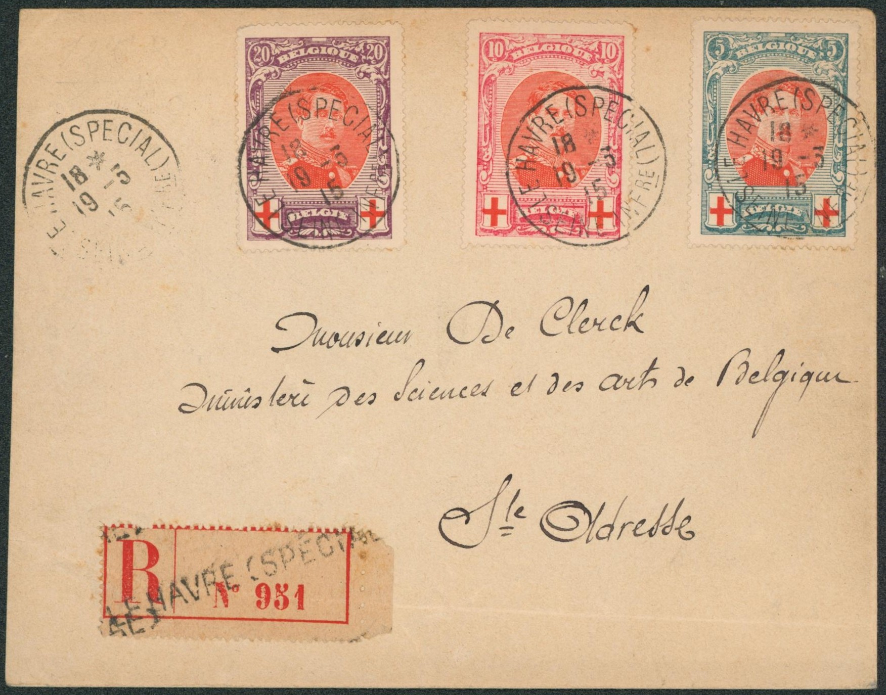 n°132/34 sur lettre en recommandé de Le havre (special) > Ste-Adresse.