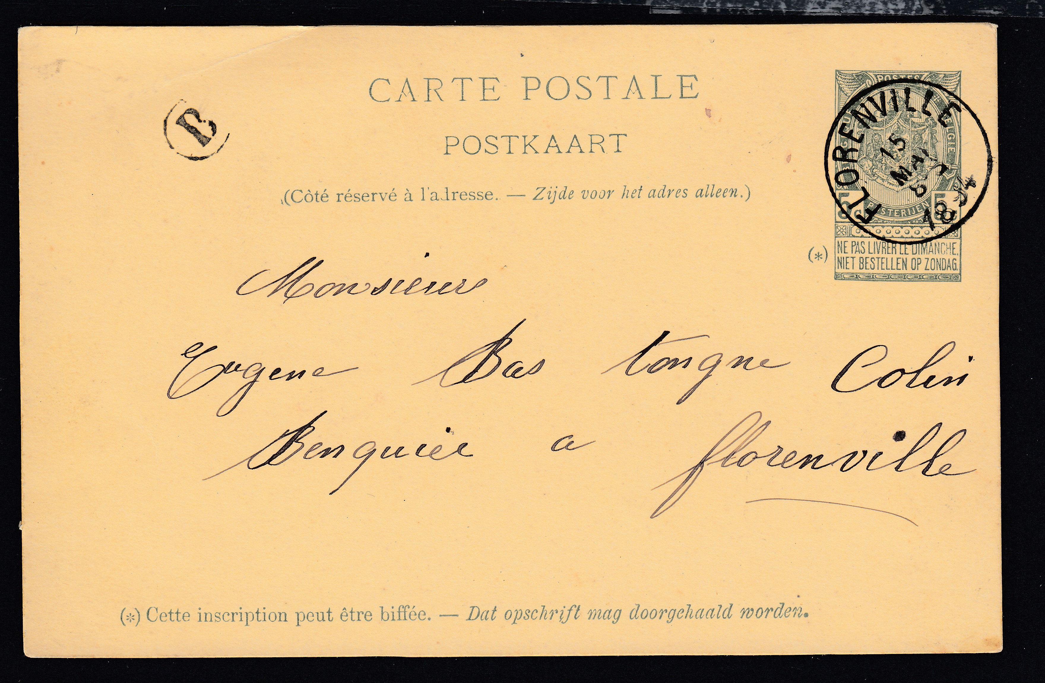 Ep5c type « Fine Barbe -Tp 56 » daté de Chiny le 15 mai 1894 et de la boîte rurale «B » de et vers Florenville. Càd au recto.