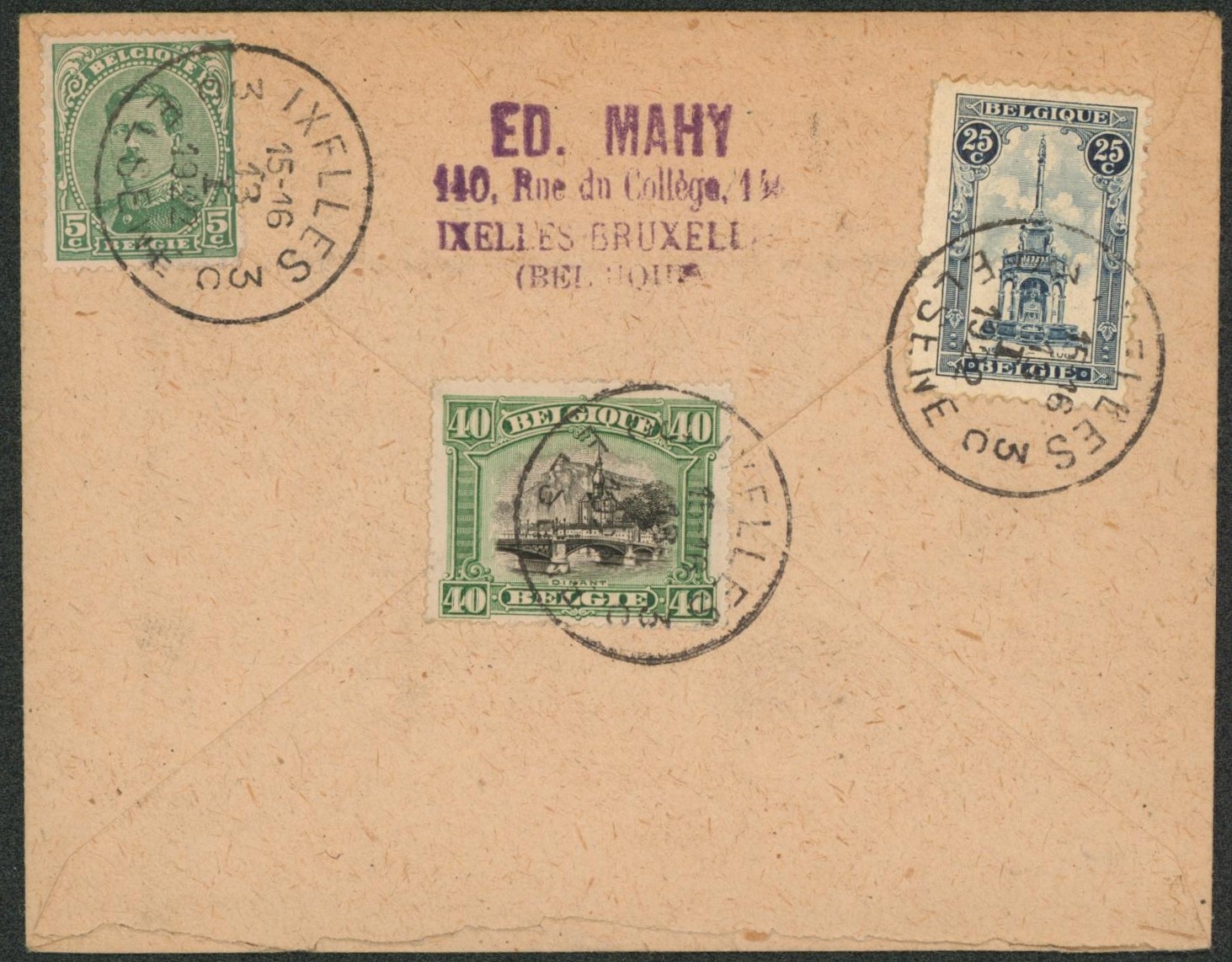 n°137, 143 et Perron de Liège sur lettre en recommandé de Ixelles / Elsene > Liège.