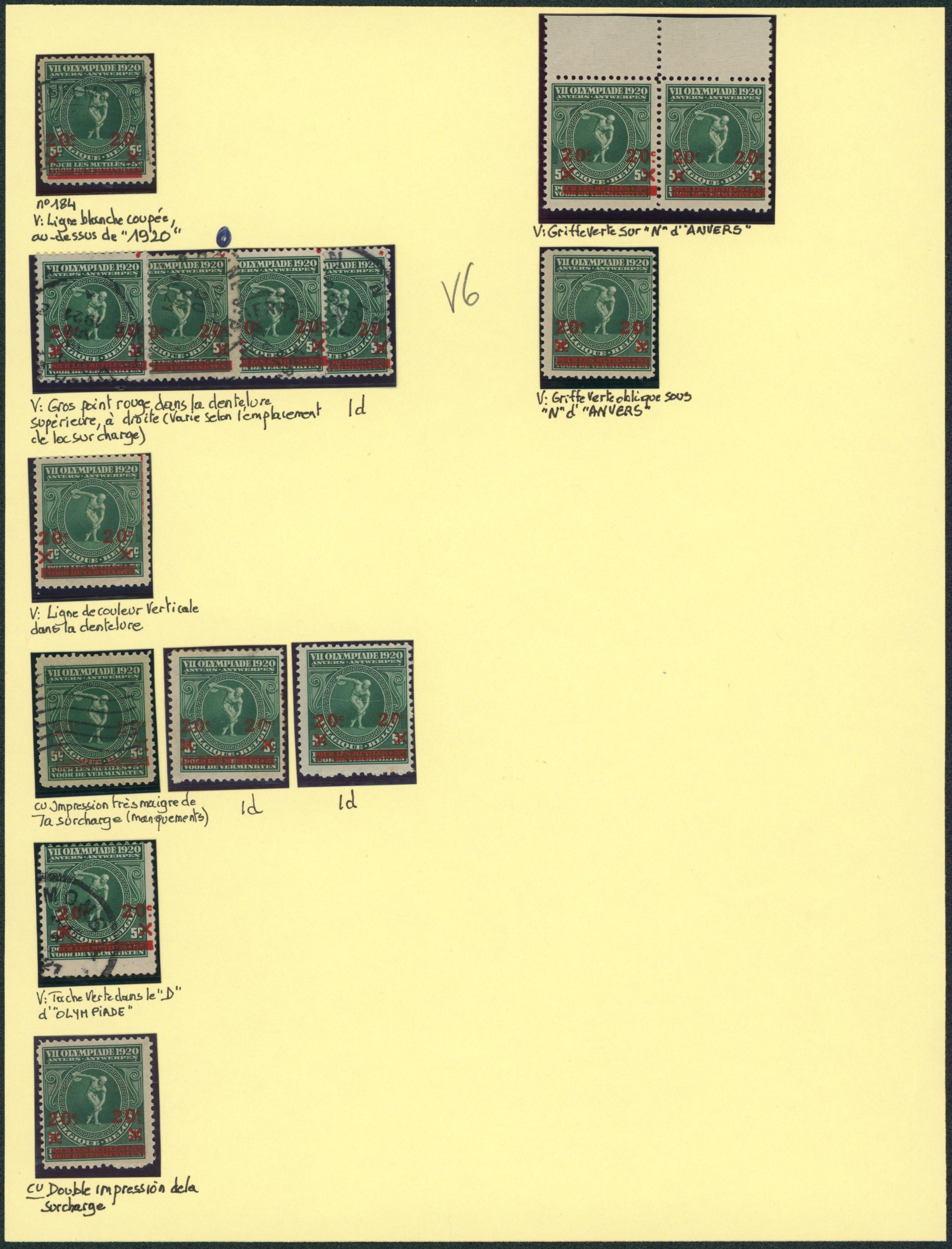 Page de collection - Jeux olympiques d'anvers (J.O.) n°184 x50 exemplaires (+) avec étude de variété, curiosité (Luppi). Bel ensemble, à voir !